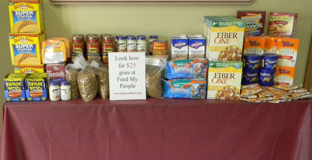 Table with donated food items